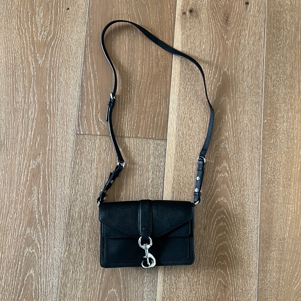 Rebecca Minkoff Hudson Moto Saffiano Leather Crossbody Bag, Black